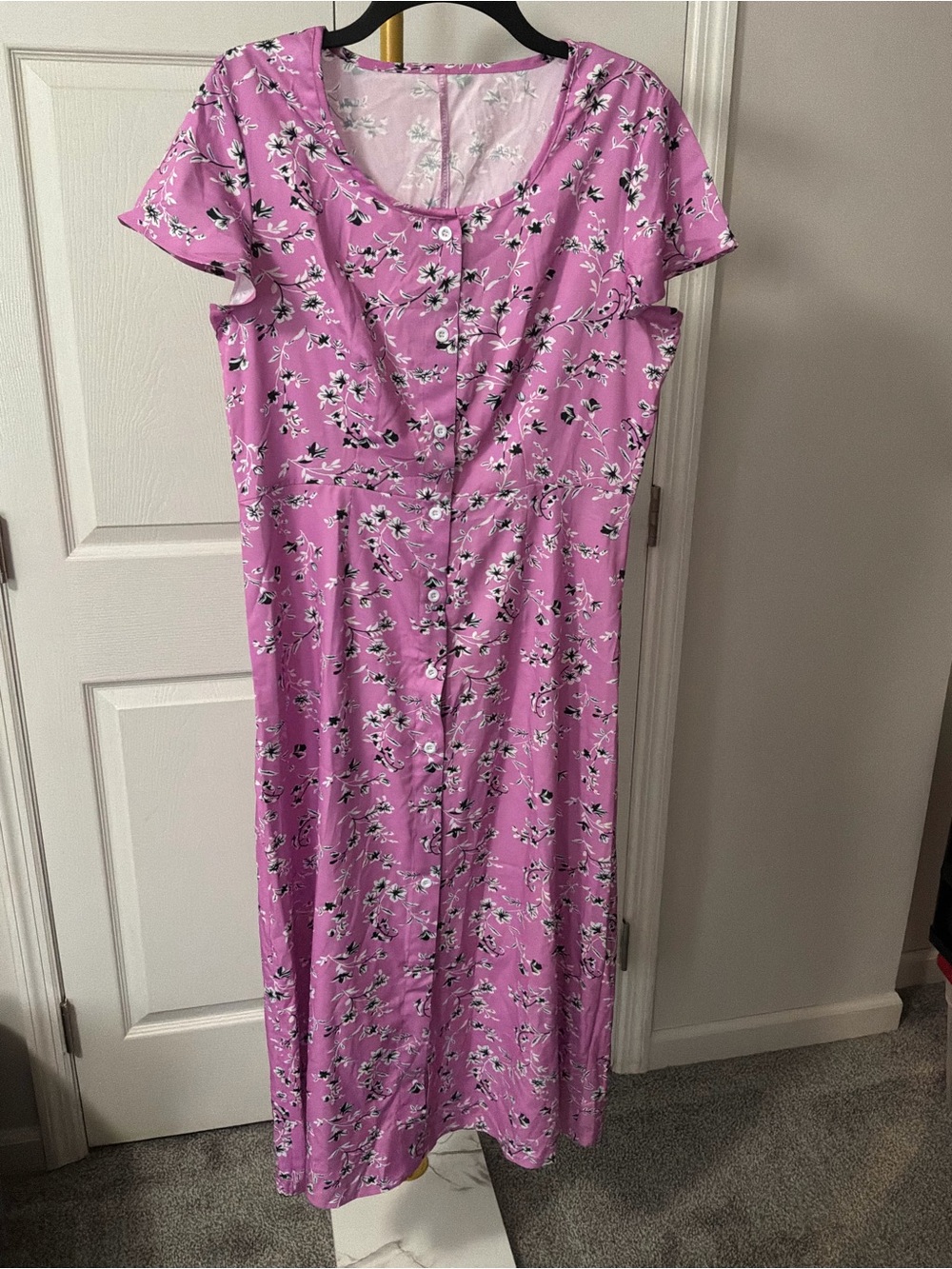 SHEIN Pink Floral Button-Front Maxi Dress